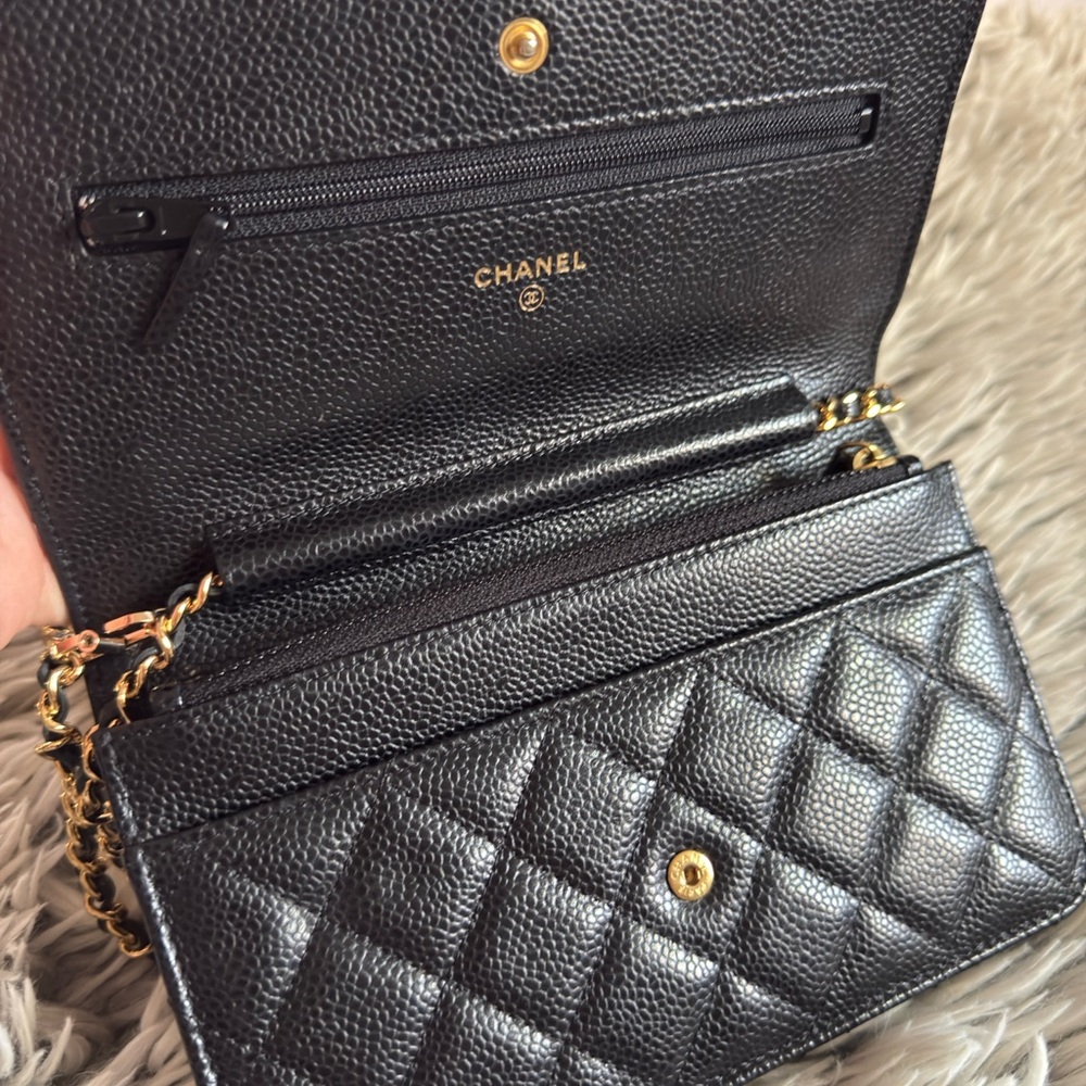 Chanel Black Quilted Leather Wallet on Chain